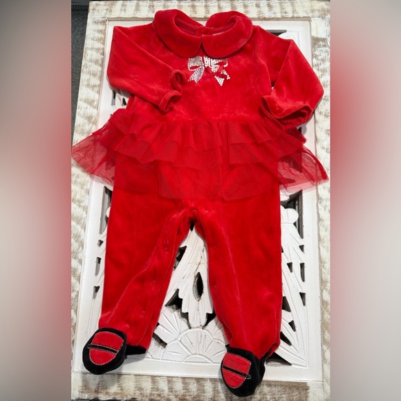 Absorba Other - Absorba Red Velvet Kids Footie w/ Bow. Infant Size 9 Months.